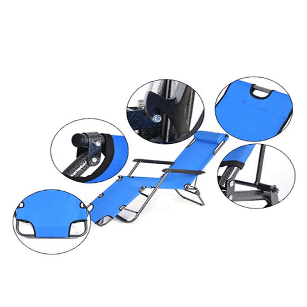 Reclining Sun Lounge Beach Chair – Folding Outdoor Deck Chair with Armrests & Padded Headrest – Blue — photo 4