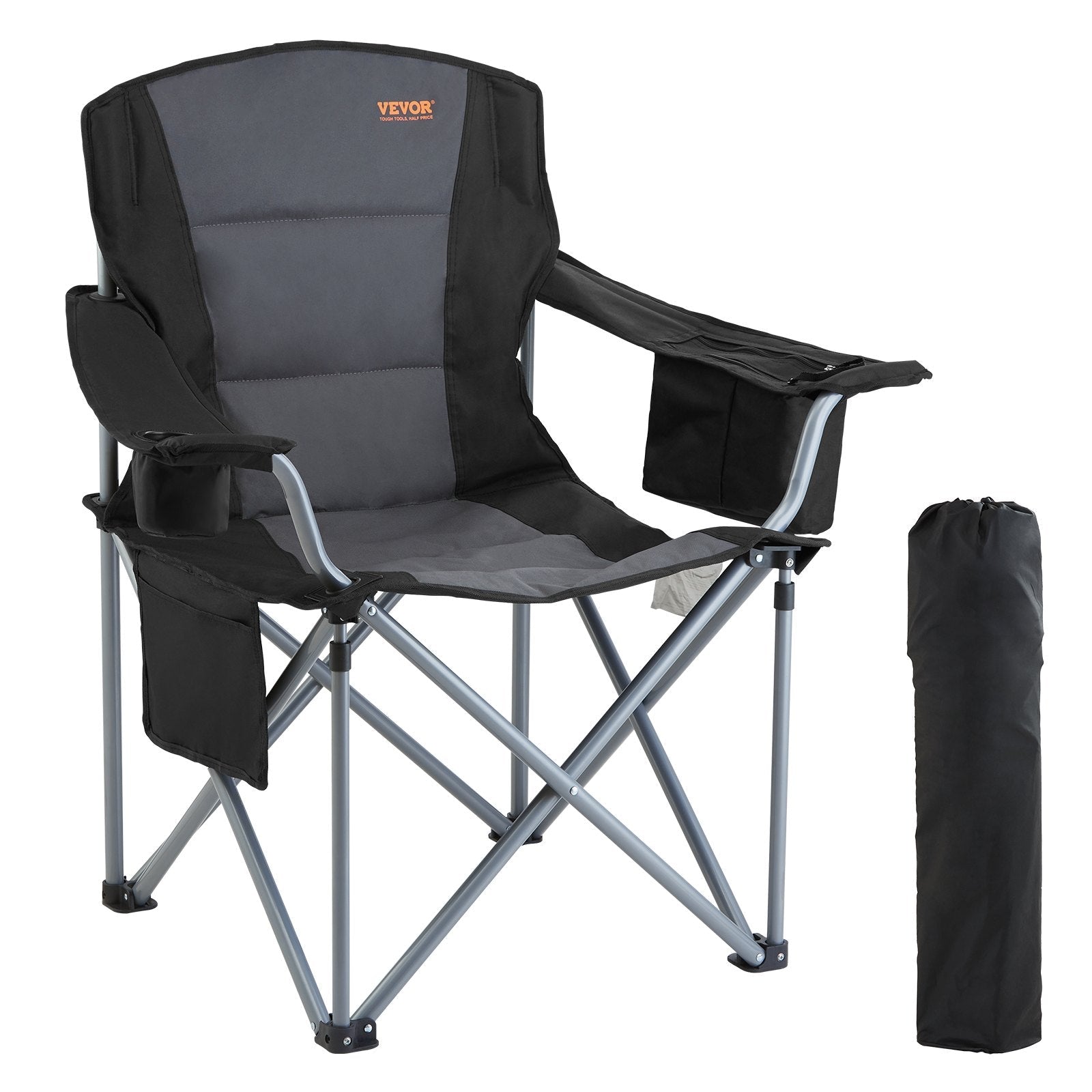 VEVOR Camping Chair – Folding, Heavy-Duty, Quad Design with Cooler Bag & Cup Holder