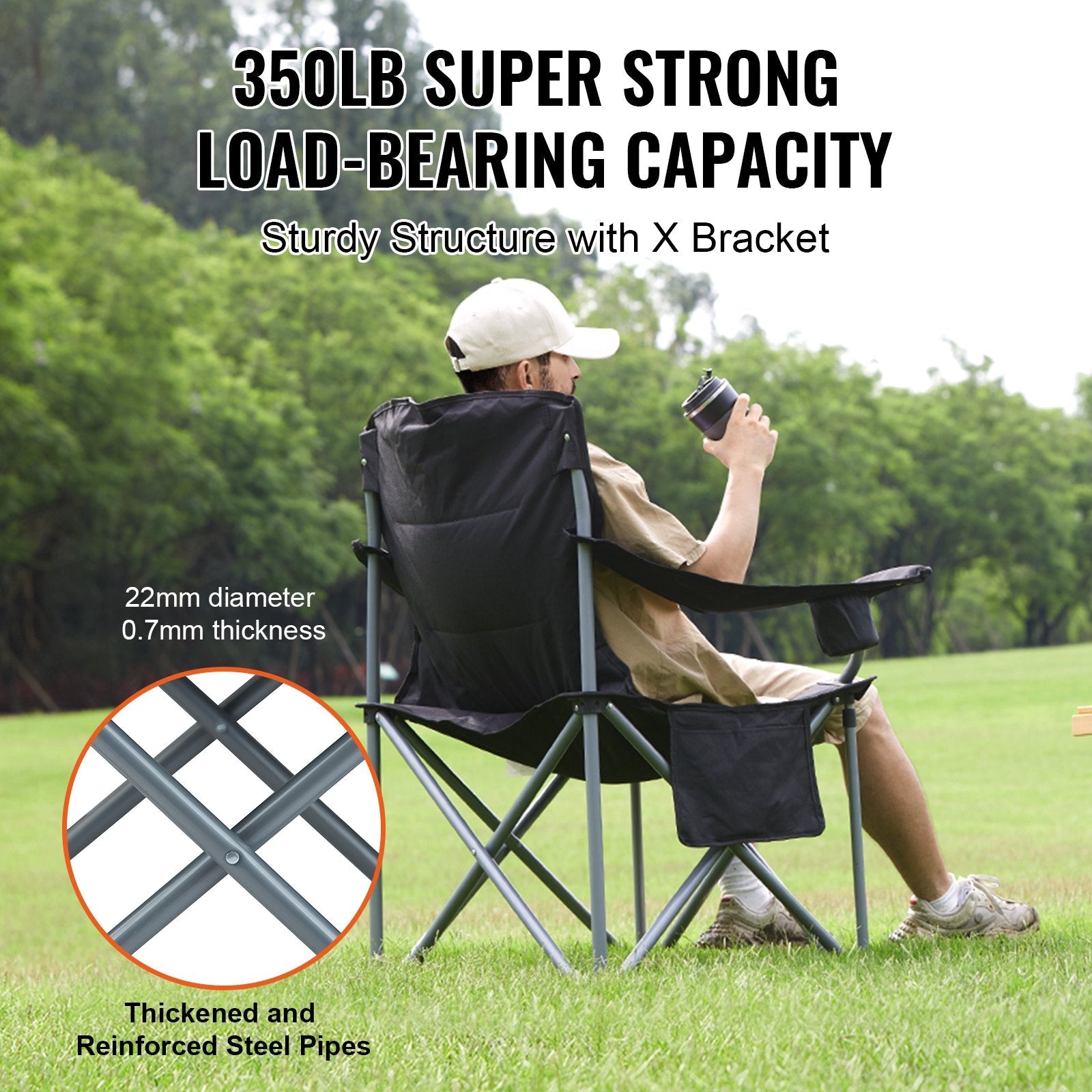 VEVOR Camping Chair – Folding, Heavy-Duty, Quad Design with Cooler Bag & Cup Holder — photo 3