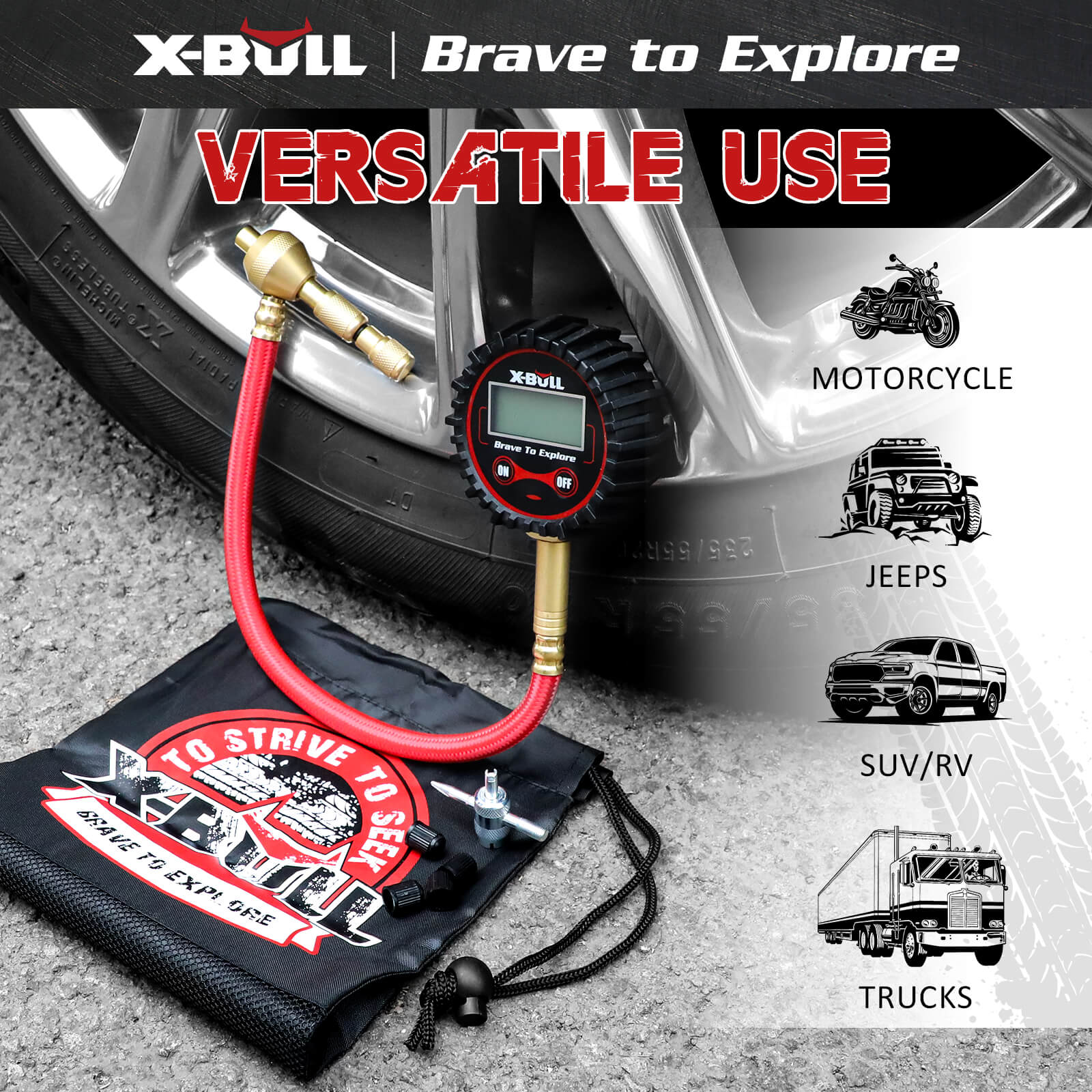 X-BULL Tyre Deflator with Digital Pressure Gauge – 250PSI LED Display | For Car, Motorcycle, and 4WD — photo 2