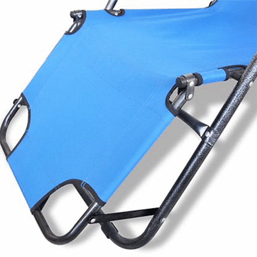 Reclining Sun Lounge Beach Chair – Folding Outdoor Deck Chair with Armrests & Padded Headrest – Blue — photo 6
