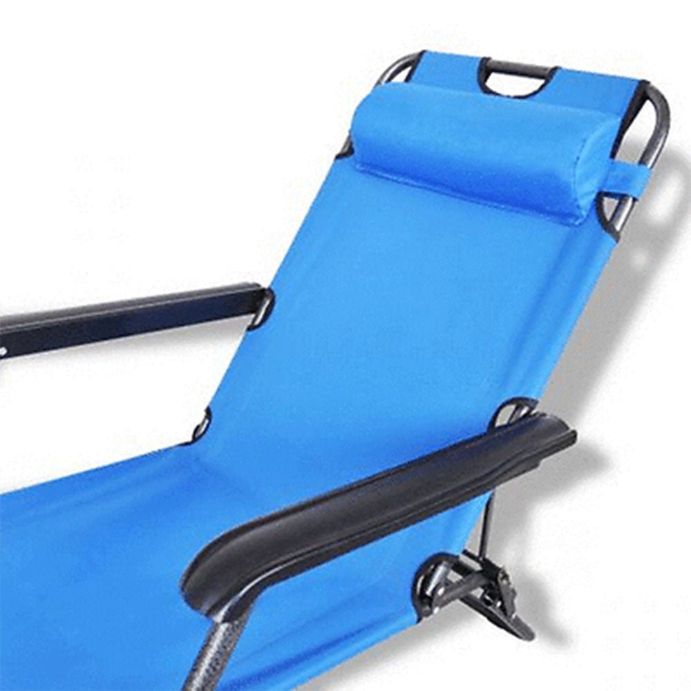 Reclining Sun Lounge Beach Chair – Folding Outdoor Deck Chair with Armrests & Padded Headrest – Blue — photo 9