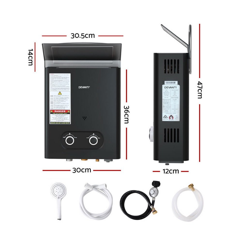Devanti Portable Gas Water Heater – Outdoor Camping Shower (Black) — photo 2