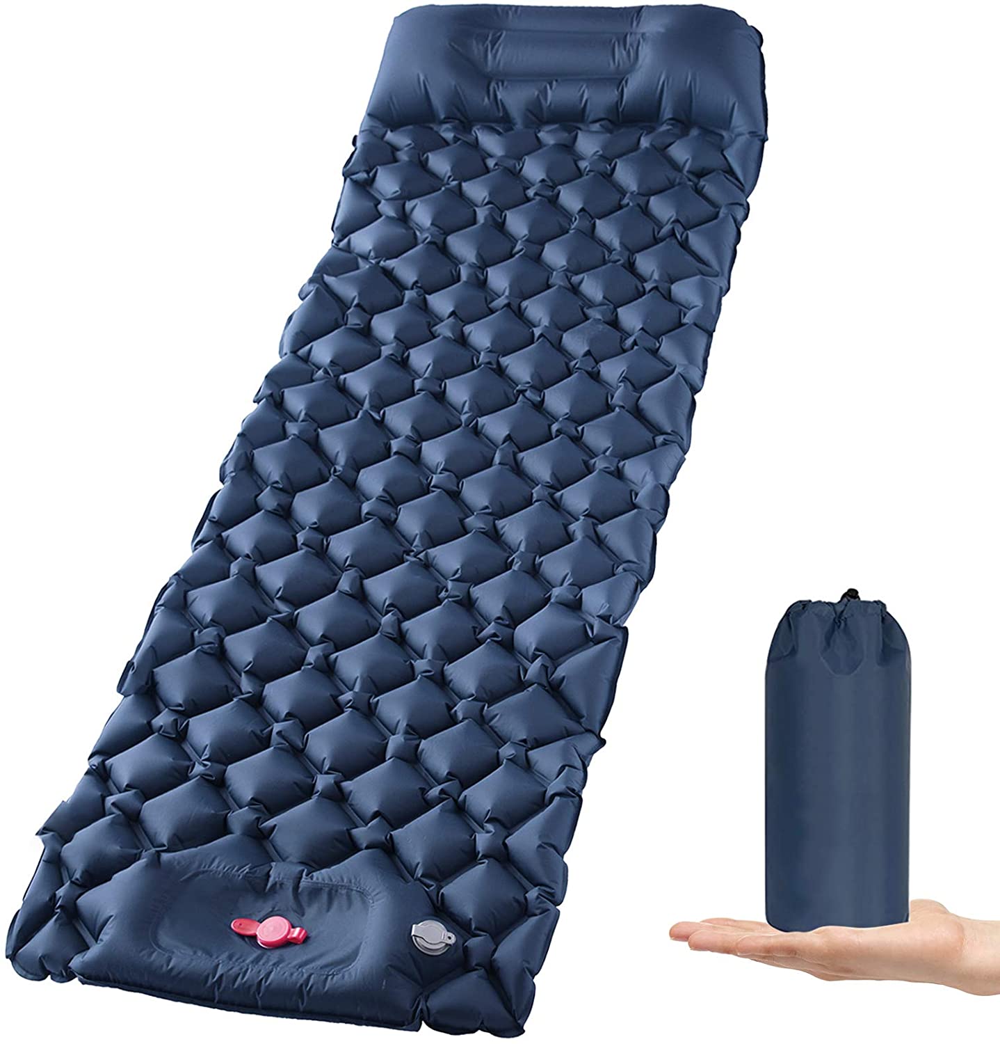 Ultralight Inflatable Camping Sleeping Pad with Built-in Pillow – 6cm Thick Compact, Durable & Foot Pump Operated