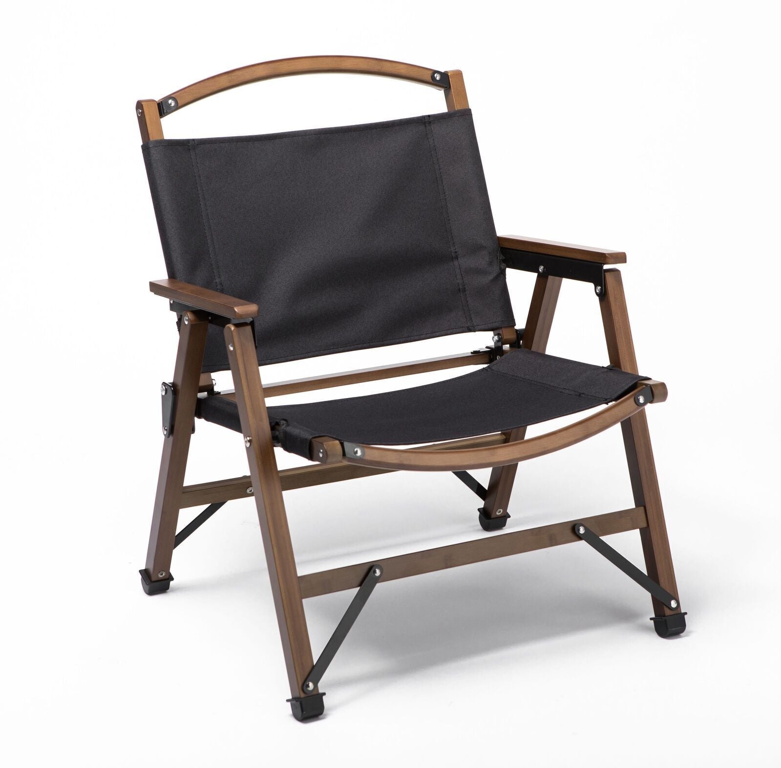 Bamboo Canvas Foldable Outdoor Camping Chair – Black | Stylish & Portable Travel Seating