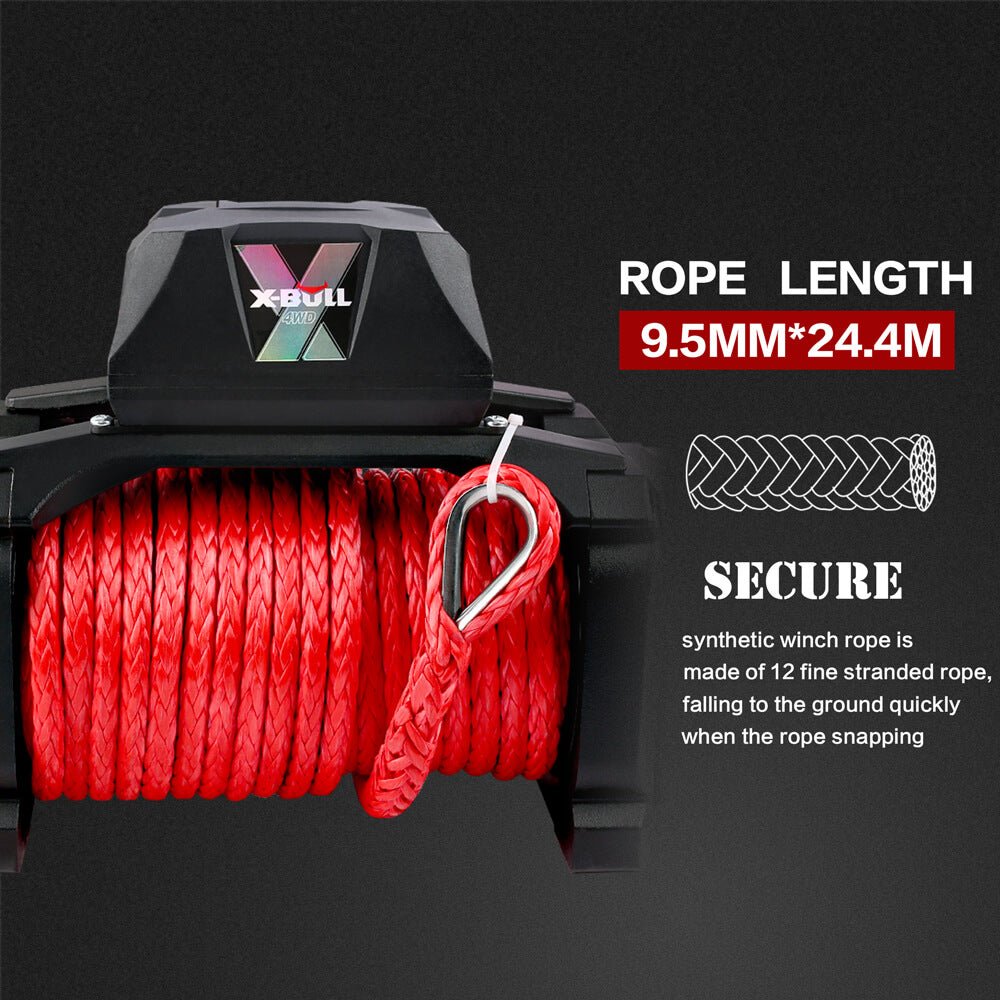 X-BULL 14,500LBS 12V Electric Winch with Synthetic Rope + 2 Pairs Gen2.0 Recovery Tracks – Red — photo 11