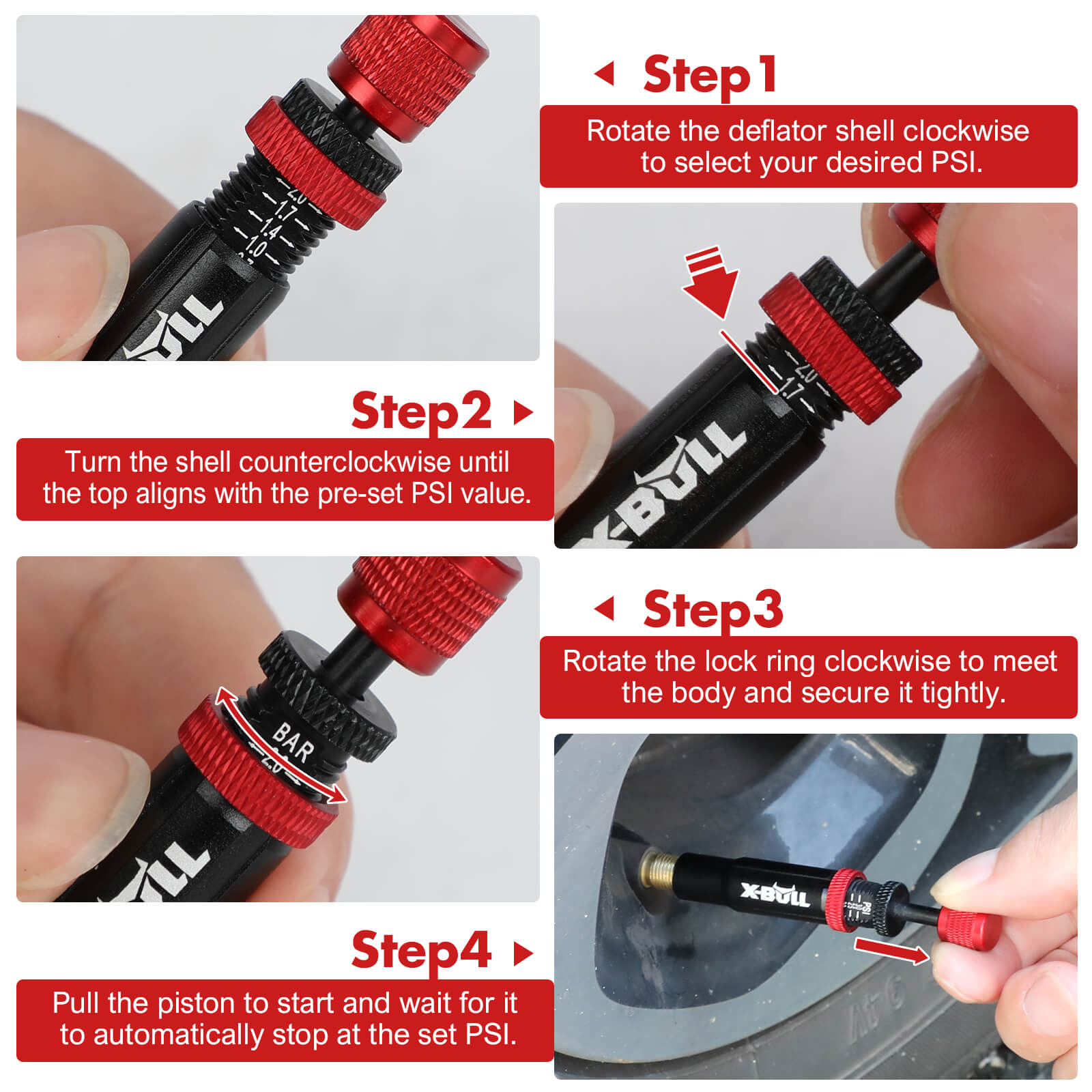 X-BULL 4PCS Tyre Deflators | Rapid Air Down Kit for Off-Roading Adventures — photo 2