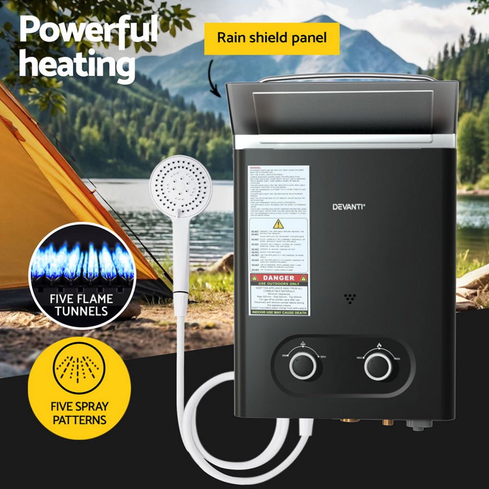 Devanti Portable Gas Water Heater – Outdoor Camping Shower (Black) — photo 4