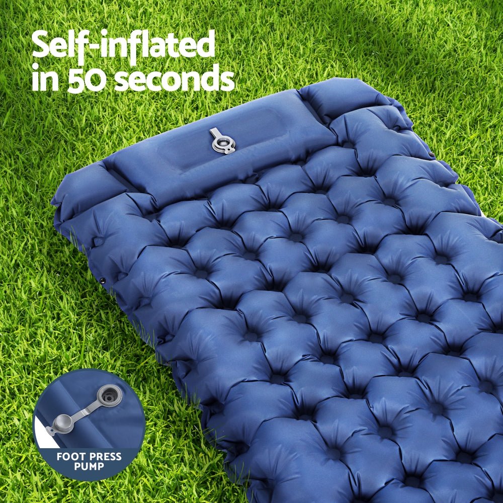 Weisshorn Self-Inflating Camping Mattress – Single Sleeping Mat with Pillow | 9cm Thick | Blue — photo 4