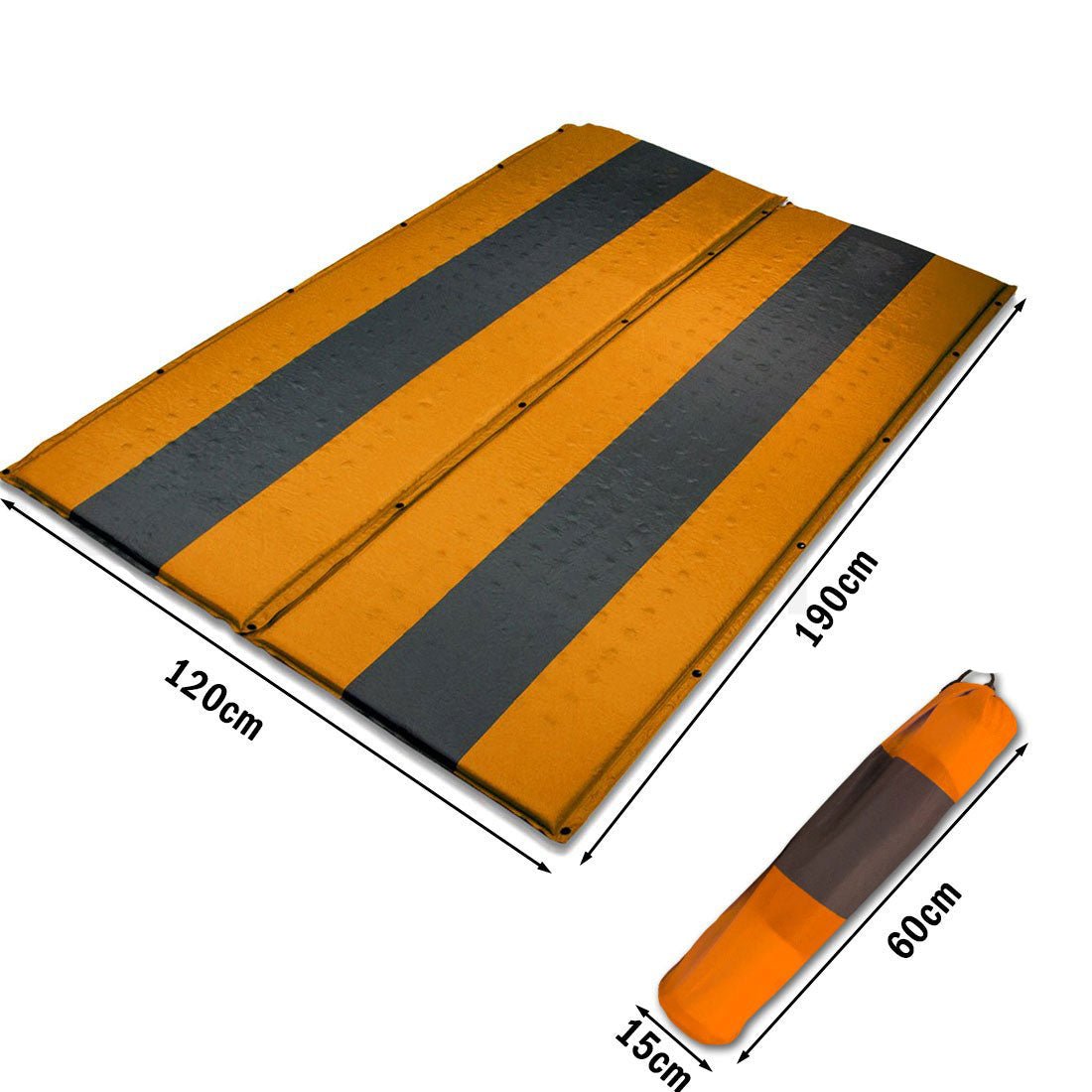 Double Self-Inflating Camping Mattress – 5cm Thick Joinable Air Bed for Hiking & Outdoors – Orange — photo 9