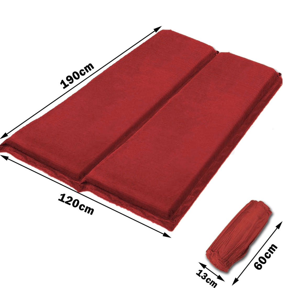 Double Self-Inflating Suede Camping Mattress – 8cm Thick Air Bed – Joinable & Portable – Red — photo 3