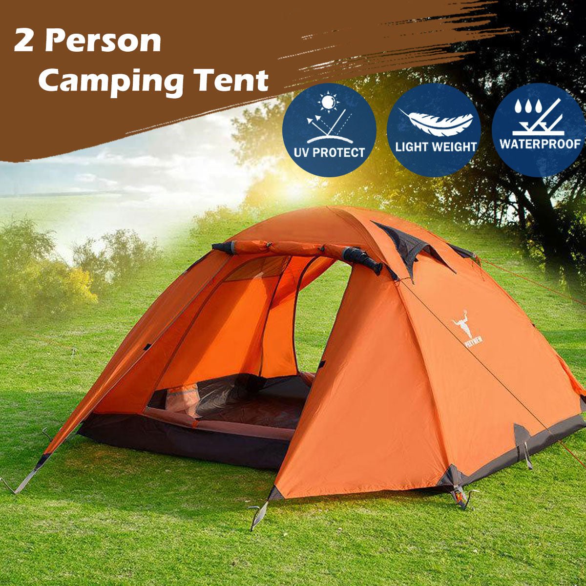 2-Person Lightweight Waterproof Camping Tent – Orange | Hiking, Backpacking, Cycling Ready — photo 6