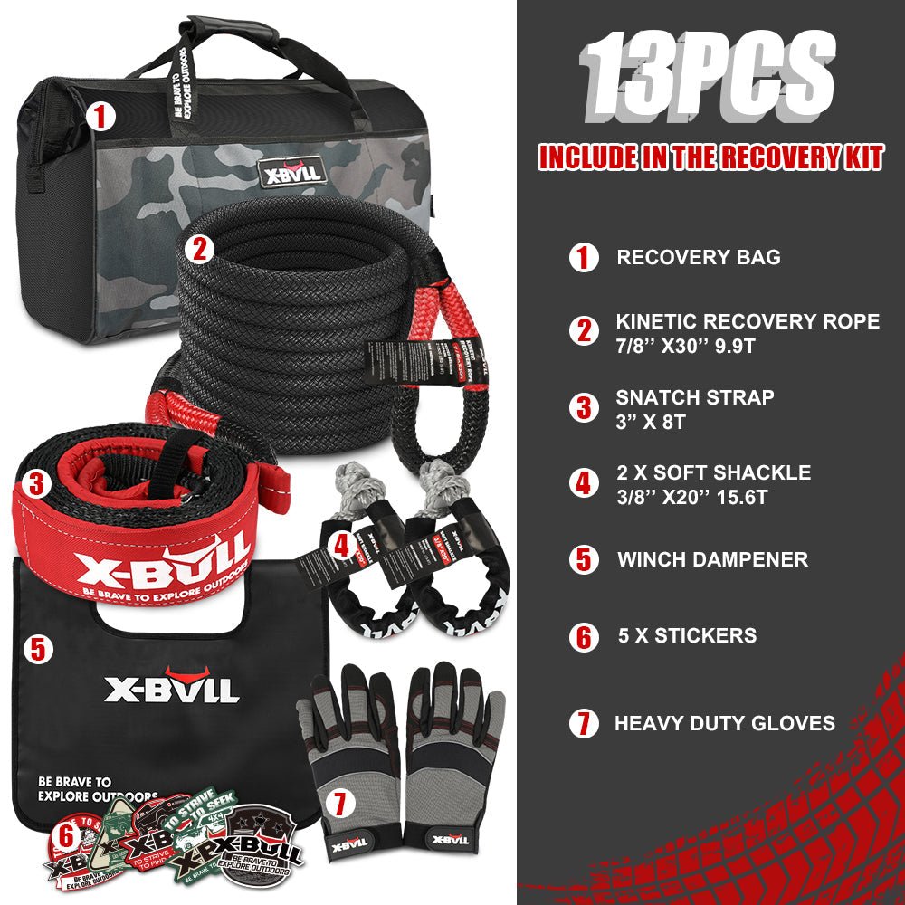 X-BULL 6-Piece 4X4 Off-Road Recovery Kit – Kinetic Rope, Snatch Strap & Winch Damper — photo 5